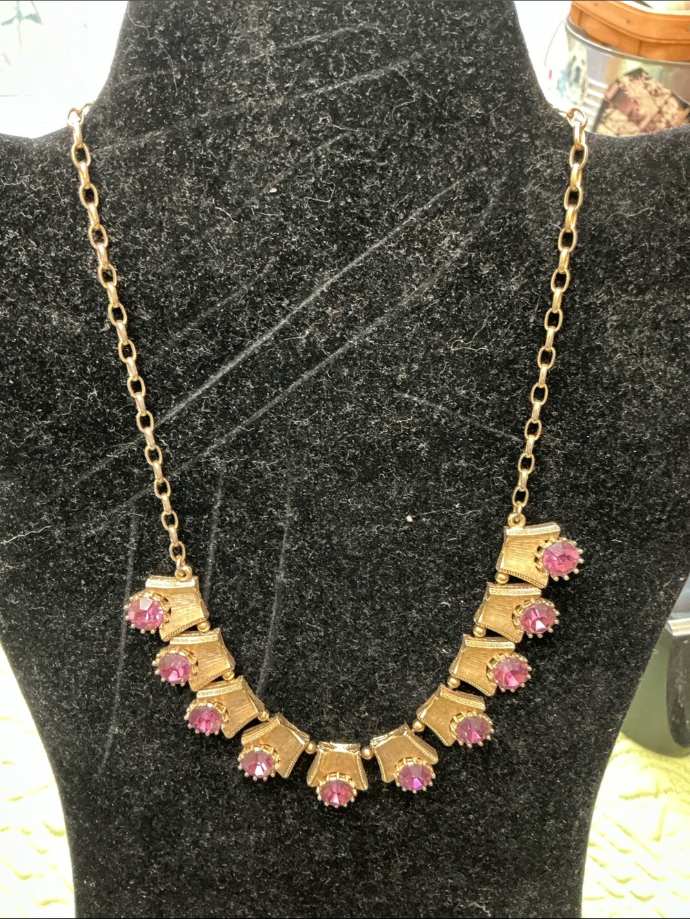 Pink Gemstone Chain Necklace Vintage